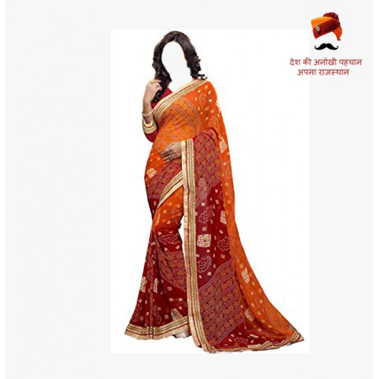 Buy Fabric Jaipur Women Rajasthani Traditional Georgette Motra Lehariya  Gota Patti Lace Work Saree (Orange) Online In India At Discounted Prices